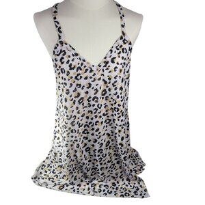 Miken Swim Women White Leopard Print V-neck Racerback Tank Top Size M